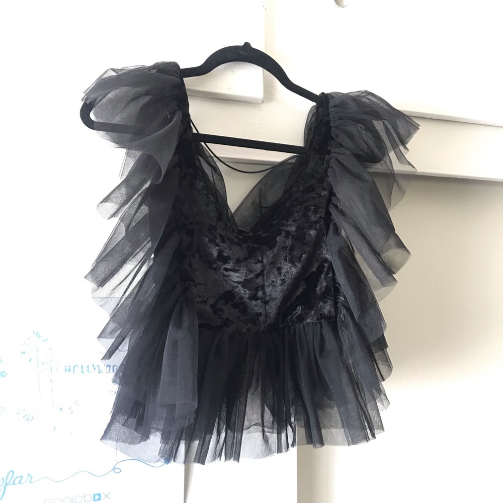 Kiki Riki tulle crushed velvet top
